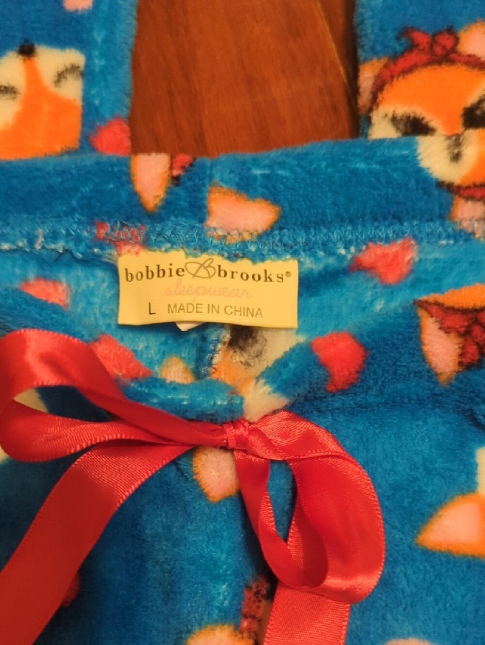 Bobbie Brooks Blue Fox Heart Fleece Pajama Bottoms with Red Bow - Picture 3 of 3